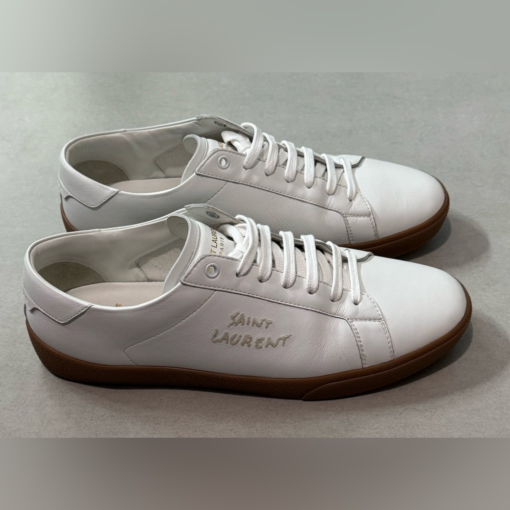 YSL - SAINT LAURENT COURT CLASSIC EMBROIDERED SNEAKERS IN SMOOTH LEATHER OPTIC - Picture 5 of 6